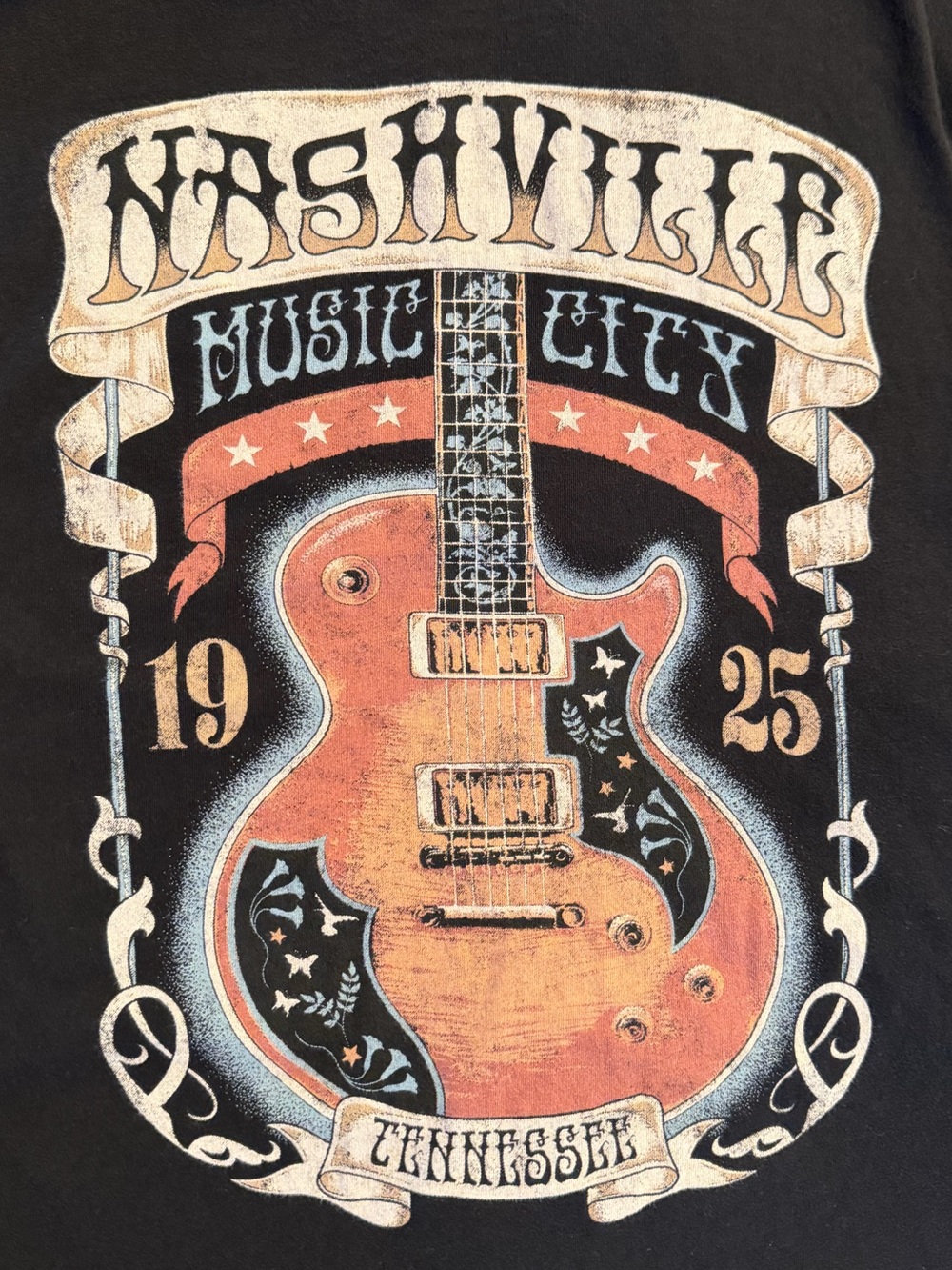 Nashville Music City Graphic Tee - Black with Orange Guitar